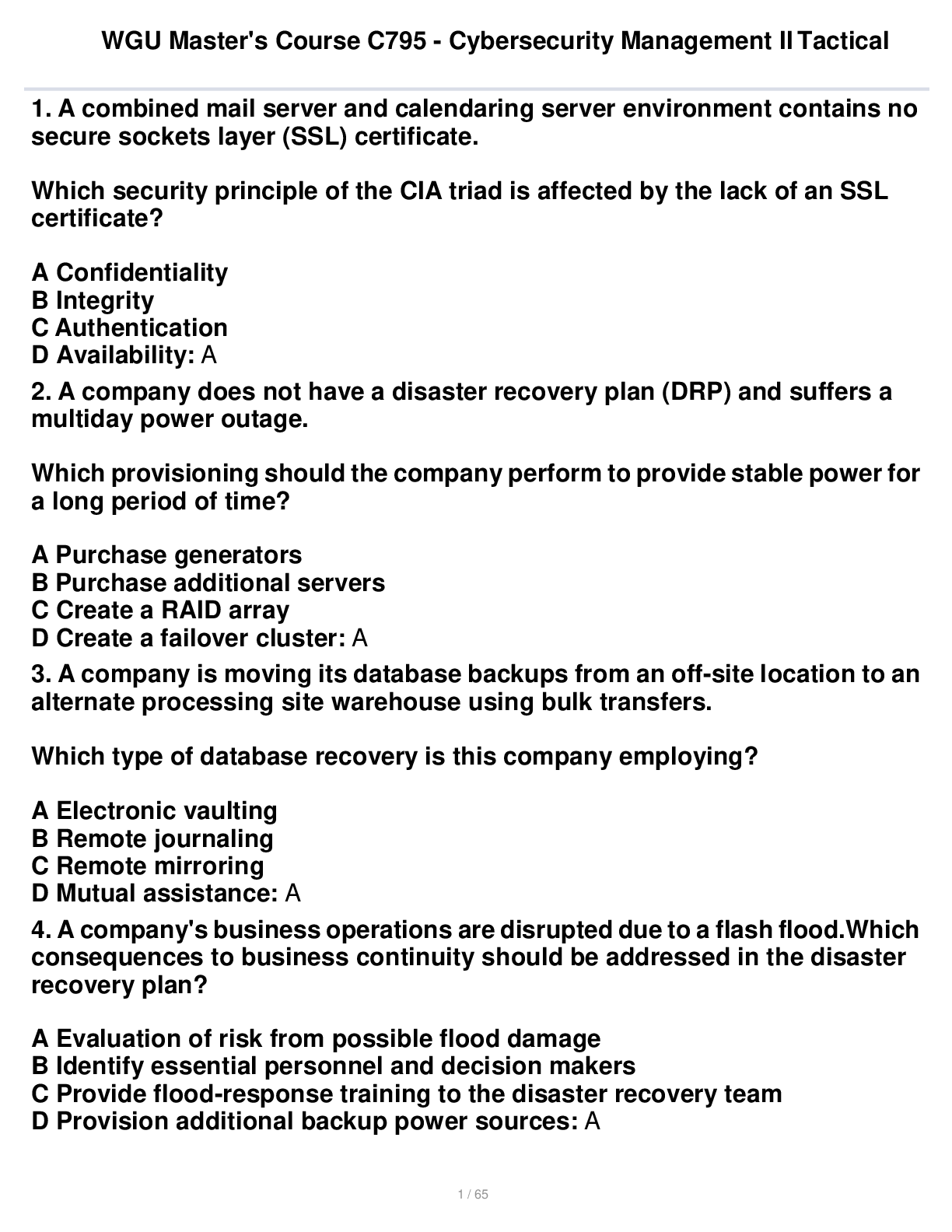 Preview image of WGU C795 Cybersecurity Management II – Tactical with complete solution document